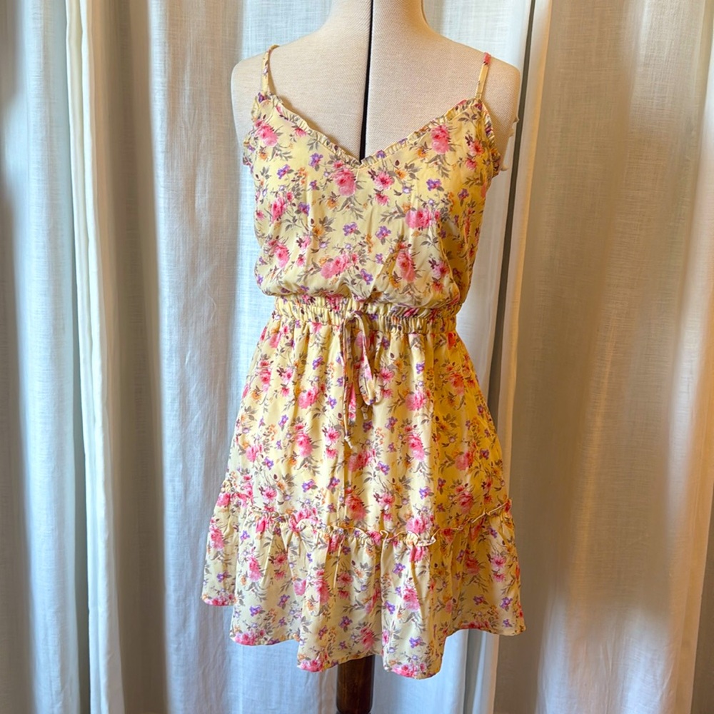 Row A floral dress with adjustable straps and elastic waist